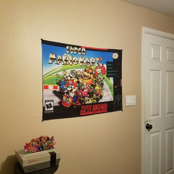 Super Mario Kart 2x3 foot tapestry / Super Nintendo banner wall flag game room - Picture 2 of 10